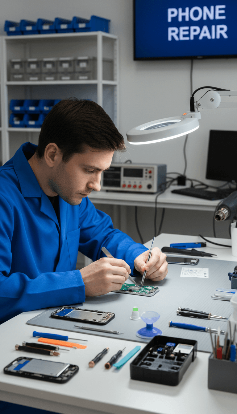 Technician working on a smartphone repair